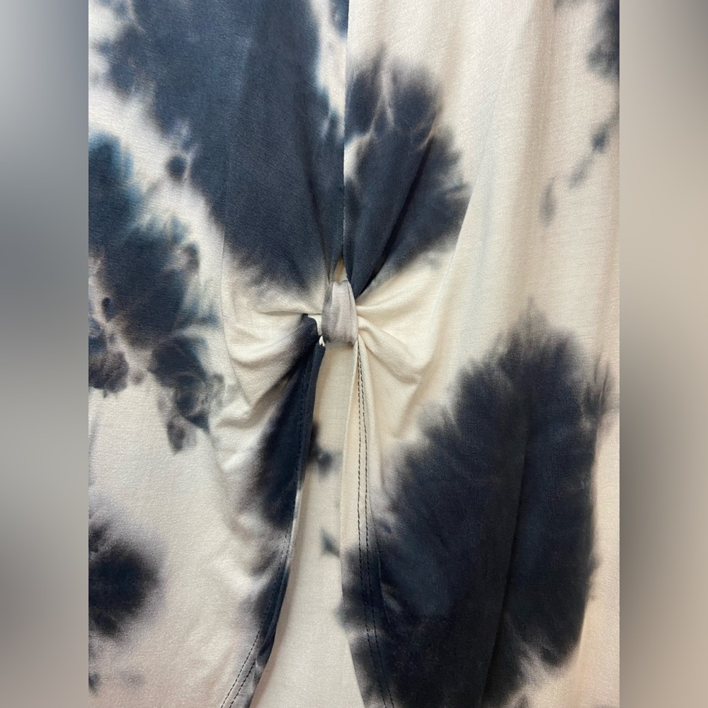 ARAN'S DEN Lagenlook Tunic Top Long Shirt Dress Tie Dye Black White Short Sleeve - Picture 10 of 13